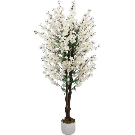 Arbre Artificiel Wintersweet avec Pot Noir - Faux Prunier à Fleurs Blanches Décoratif - Plante Artificielle sans Entretien pour Salon Bureau Intérieur (1/5)