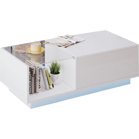 CHICFURN Mesa de centro LED blanca 100 x 50 cm con almacenaje (1/5)