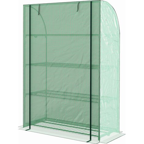 4-stöckiges Gartengewächshaus (120 x 50 x 170 cm) mit verstärkter PE-Plane, Rolltür und begrünten Regalen
