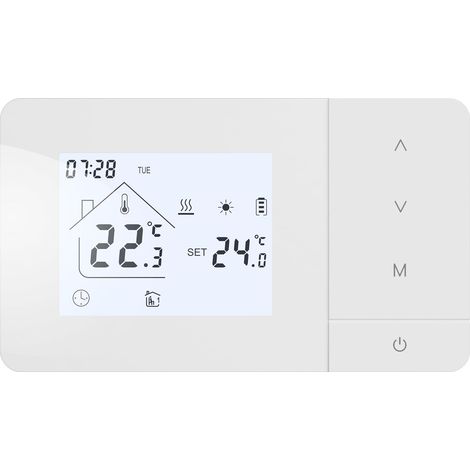 Thermostat Chaudiere gaz à Pile,Programmable quotidiennement,Alimentation par Batterie ou USB,Blanc (1/5)