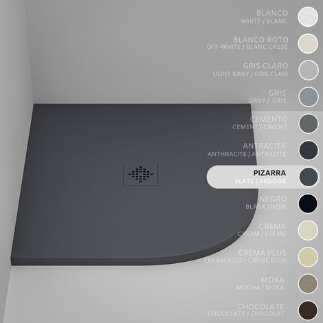 Piatto Doccia Semicircolare SOULHOME Resina e Carica Minerale Antiscivolo 80x80 cm Ardesia - Griglia Same (1/5)