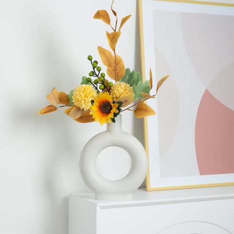 1 Vase en céramique, surface mate non émaillée, design géométrique moderne, pour fleurs séchées pampa, décoration salon chambre mariage (1/5)