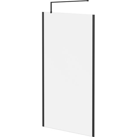 Colore 8mm Clear Glass Matt Black 1850mm x 1100mm Walk In Shower Screen including Wall Channel with End Profile and Support Bar (1/5)