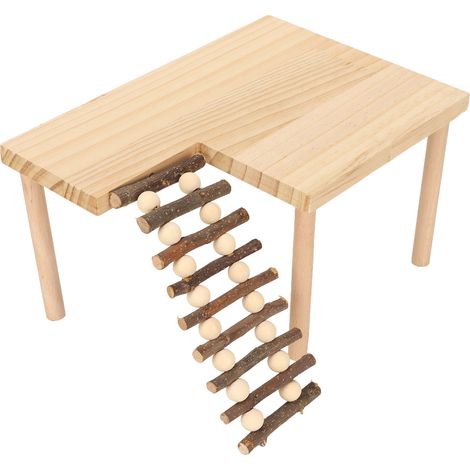 Plateforme d'escalade à 2 niveaux pour hamsters, en bois naturel, avec échelle. (1/5)