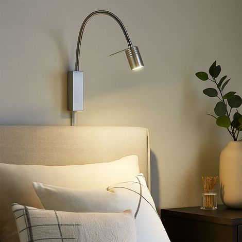 Wandleuchte nickel matt Bettleuchte Schlafzimmerlampe LED Leseleuchte flexibel Schwanenhals Wandlampe, 4,5W 530lm warmweiß, BxH 4x40 cm (1/5)