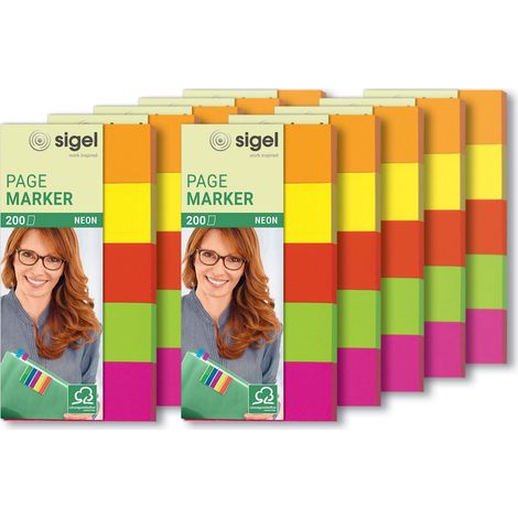 SIGEL HN655 Segnapagina adesivi, rimovibili, Neon, mini, 5 colori a blocchetto, 50x12 mm, 200 fg., 10 pezzi (1/5)