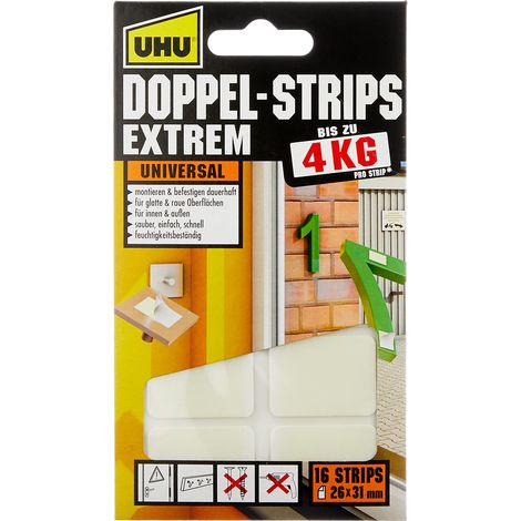 Uhu 45450 - Strisce biadesive, presa fino a 4 kg, 16 pezzi, 26 x 31 mm