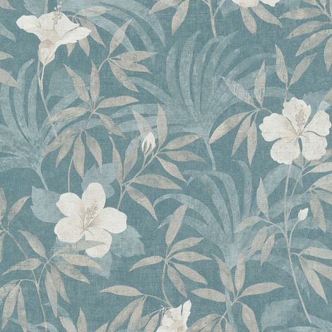 Carta da parati floreale Profhome 380285 Carta da parati TNT leggermente strutturata con motivo floreale opaca beige azzurro 5,33 m2