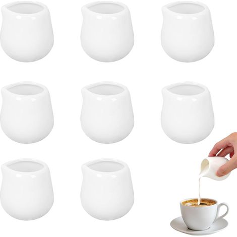 Set aus 8 weißen Milchtöpfen aus Keramik 50 ml, kompakte Ausgießtöpfe für Milch, Sahne, Sirup und Saucen (1/5)