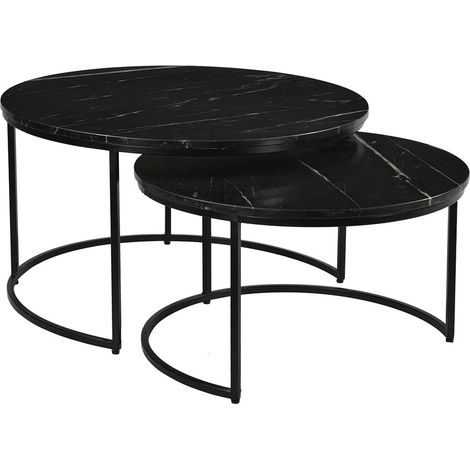 MARVA - Duo de Tables Gigognes Marbre et Piètement Noir