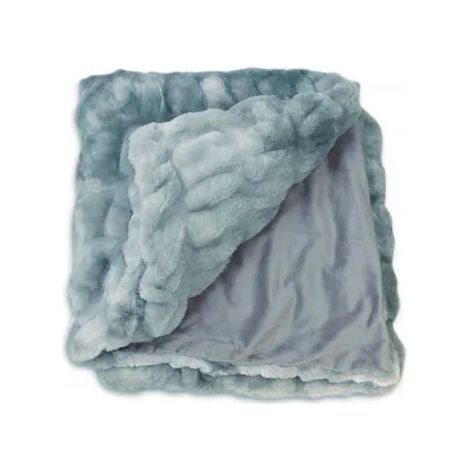 Plaid 165 x 120 cm bleu en fausse fourrure ultra douce - CALINOU (1/2)
