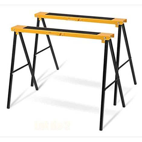 GOPLUS Lot de 2 Chevalet de Sciage, Tréteaux Pliable de Capacité Portante de 125KG, Chevaux de Scie Antidérapant, Outils Auxiliaires de Menuiserie et de Charpentier pour Couper du Bois, Jaune Noir (1/5)