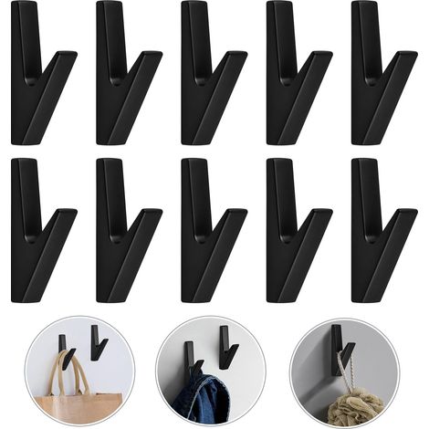 Crochets Muraux Patère avec Vis de Fixation - Porte-Serviette Salle de Bain, Accroche Torchon Cuisine, Lot de 10 (Noir) (1/5)