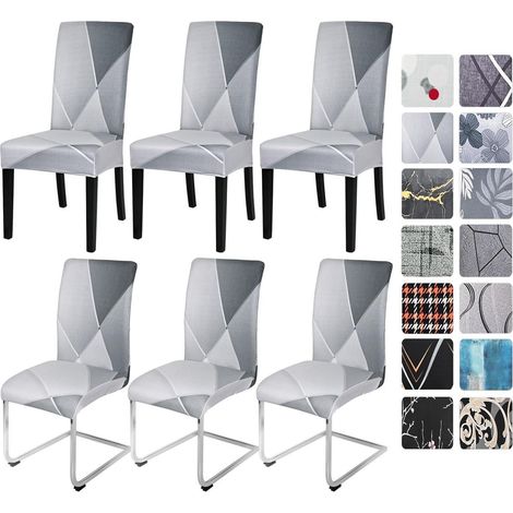 Stuhlhussen 6er Set Grau Geometrie für Schwingstühle, elastisch & waschbar (1/5)