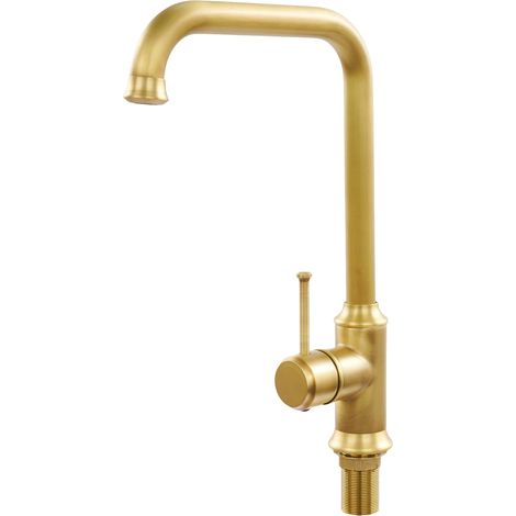 HAUTOUR Robinet de cuisine vintage doré - Rotatif à 360 ° - Mitigeur monocommande pour cuisine et salle de bain - Robinet à bec haut en laiton - Mitigeur haute pression (1/5)
