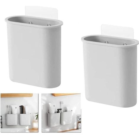 2 Porte - Brosse à Dents, Style Minimaliste Support de Rangement Mural Polyvalent, boîte de Rangement de Salle de Bain pour Brosse à Dents, Rasoir, Dentifrice, Peigne (1/4)