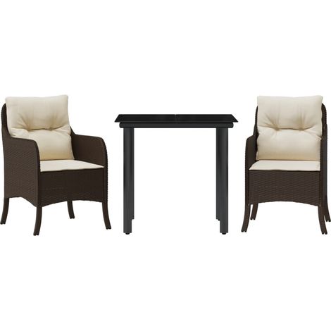 Maison Exclusive - Ensemble à manger de jardin 3 pcs et coussins marron poly rotin