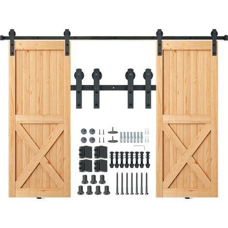 Mophorn 8FT Schiebetür-Hardware-Set für Scheunentore 330 Pfund schwere Hochleistungsschiene für Doppeltüren Passend für 3,7-4,3 Fuß Breite 1,3"-1,8" dicke Platten Sanfte und leise (1/5)