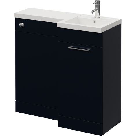 Napoli 390 Deep Blue 900mm Single Door Vanity Unit Toilet Suite with Right Hand Square Lucia Basin - 900mm - Chrome 160mm HandleWithout Kingston Toilet Pan