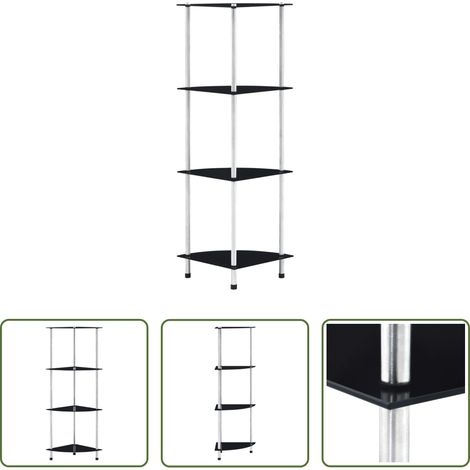 Regal - Regal mit 4 Ablagen Schwarz 30x30x100 cm Hartglas (1/5)