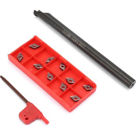 Lot de 10 plaquettes carbure DCMT0702 + porte-outil de tournage à gorge S12m sDUCR0 avec clé (1/5)