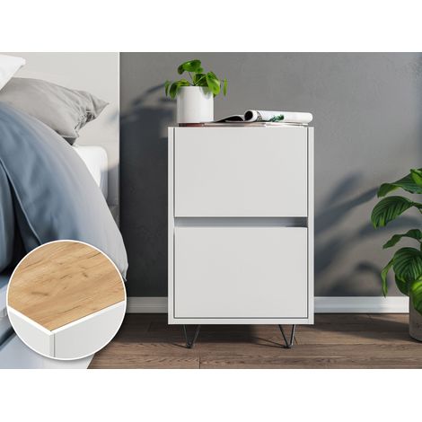 Nachttisch Kommode You 40cm 2 SoftClose stehend Weiß und Eiche Top (1/5)