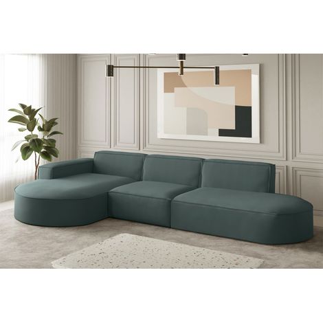 Ecksofa Designersofa PALMA in Stoff Opera Velvet Opalgrün Ottomane Links (1/2)