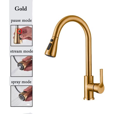 Rubinetto da cucina con doccetta estraibile e doppia maniglia, modello cf04043-GOLD (1/2)