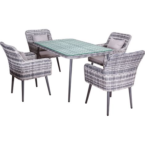 Gartenmöbel Garten Essgruppe Sitzgruppe LIMA grau 5-Teilig mit Kissen Garten Terrasse Balkon Garten (1/2)