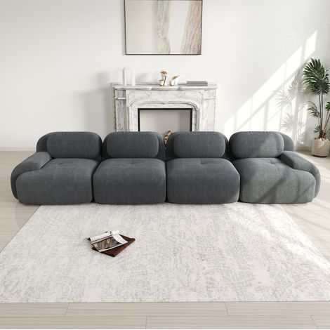 Modulares Ecksofa 388x103x75 cm Grau aus Cordstoff rahmenlos mit 32D-Hochdichteschaum und rutschfester Unterseite (1/5)
