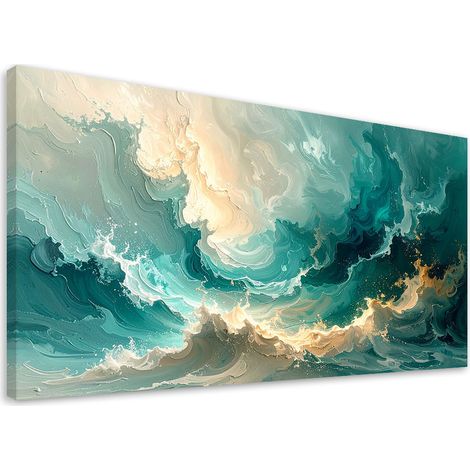 Tableau Moderne, Vagues abstraites bleues,120x60 (1/4)