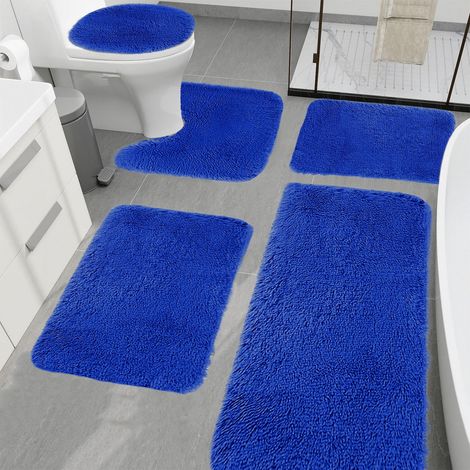 Tapis De Bain - 5 Pièces - Velours Épais Avec Mousse Mémoire - Absorption Rapide De L Eau - Dos Anti-Dérapant En Latex - Lavable En Machine - Dimensions Variées - Bleu (1/5)