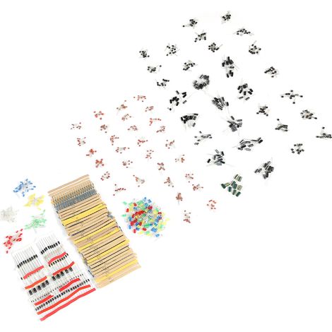 Kit de composants électroniques complet (7 valeurs) : résistances, diodes, condensateurs, LED 3 mm et 5 mm, audio.