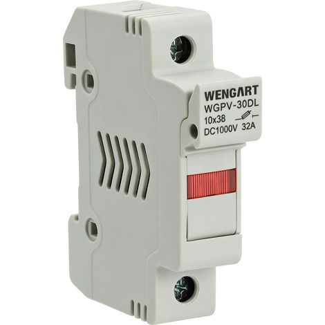 DC 1000V Photovoltaic Fuse Holder - 1 Pole for Cartridge 10x38mm - Mounting 18mm DIN Rail - Safe Protection for Solar Panels, Batteries and Van Life - Without Indicator Light - White (1/5)
