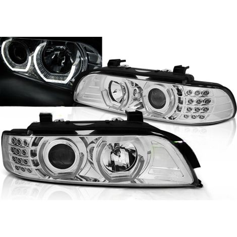 Paire de feux phares BMW serie 5 E39 de 1995 a 2003 Angel Eyes led 3D chrome-27361207 (1/4)