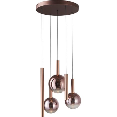 Italux Camino Suspension Cluster en cuivre, lumière chaude 3000K, intensité variable sur 3 niveaux, 5 LED (1/2)