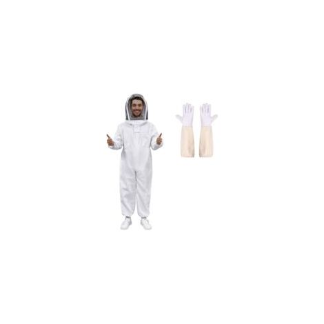 Combinaison Apiculteur en Tissu Épais et Coton de haute qualité, Fermeture Éclair robuste, Gants en Cuir, Capuche Amovible XL