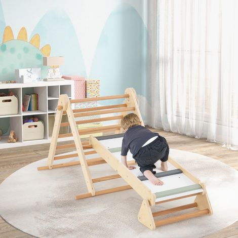 Jeu d'Escalade en Triangle Pikler 3 en 1 Jouets Montessori avec Rampe à Double Face et Triangle d'Escalade Ajustable pour 3+ Ans Naturel (1/2)