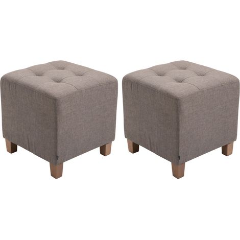 Juego de 2 pufs cuadrados de tela color topo con patas de madera 45x45 cm – Elegante asiento capitoné 100006249 (1/4)