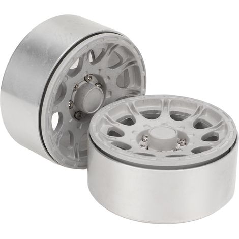 2 Pièces Jantes Alliage Aluminium 1.9 Pouces à Blocage de Perles pour Voiture RC Axial Scx10, Argent (1/5)