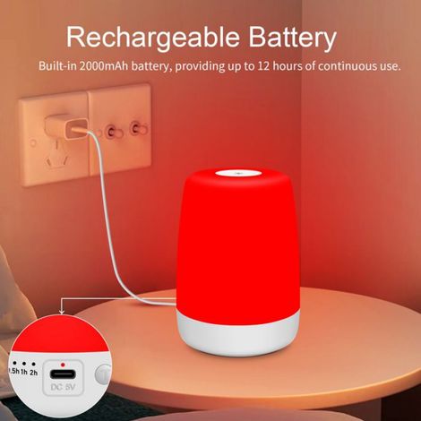 Veilleuse - Lumiere Rouge 670 Nm - Lampe Chevet Avec Minuterie Et Commande Tactile - Batterie Rechargeable 2000 Mah - 1 Piece (1/5)