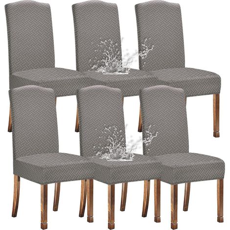 Stuhlhussen Esszimmer 6 Stück wasserdicht Jacquard Stretch Hellgrau (1/5)