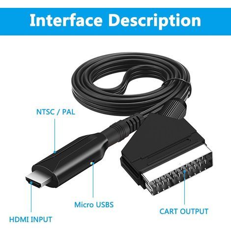 Convertisseur péritel vers HDMI, câble péritel HDMI, adaptateur péritel vers HDMI, péritel vers HDMI avec câble d'entrée péritel et port de sortie HDMI, pour moniteur TV projecteur STB VHS Xbox PS3 (1/4)