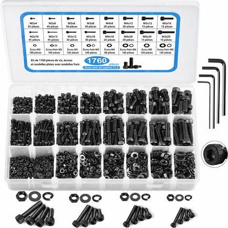 Coffret de vis à six pans creux et écrous M2-M5 acier allié 12.9, 1760 pièces, 19,3 × 13 × 3,5 cm, 980 g – Livraison gratuite (1/5)