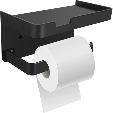 Porte-papier toilette mural avec support pour téléphone, porte-papier toilette collant moderne, porte-papier toilette noir pour salle de bain. (1/5)