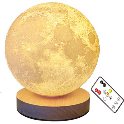 Lampe Lune, Grande Lumière LED Lune Rotative, Lampe Lune 3D Lumineuse, Lumière LED Lune 3 Couleurs, Charge Magnétique Télécommandée, Lampe Lune Impression 3D avec Minuterie (1/5)
