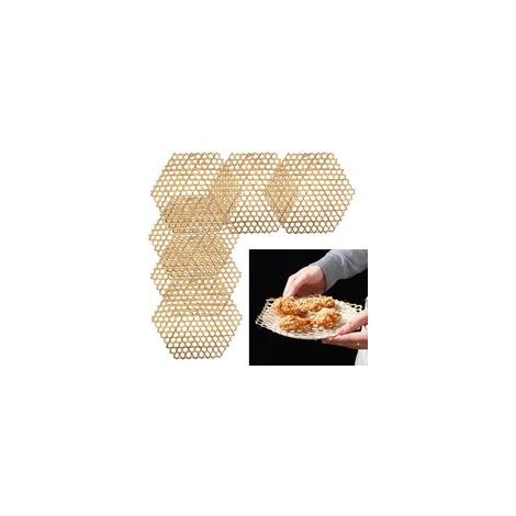 Tapis De Cuisson Vapeur Bambou Insert à La - 6 Pièces, Hexagonal, RéUtilisable, Convient pour Friture des Aliments, Décorer Les Assiettes CréAtives, Dessous Plat Soupe, Etc