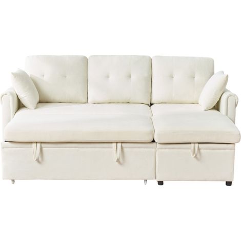 ELVMI Divano Angolare Letto con Contenitore, Penisola Reversibile e Tasche Laterali, in Ciniglia Beige (1/4)
