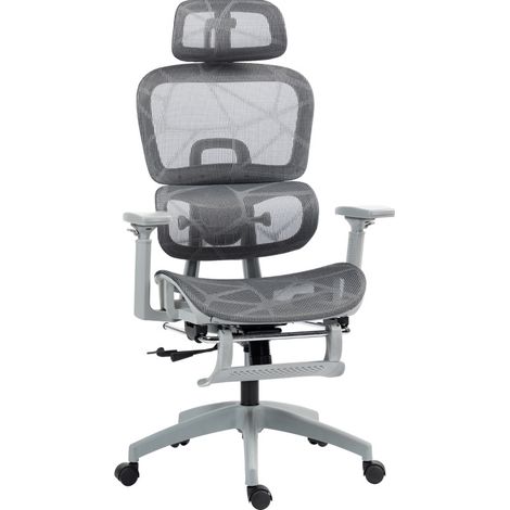 Ergonomischer Bürostuhl mit Netzstoffbezug, Kopfstütze, Armlehnen, Grau (1/4)