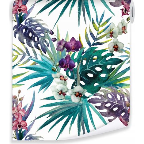 Papier peint feuilles tropicales 3D coloré déco murale salon chambre – rouleau 0,5 x 10 m intissé Wallarena